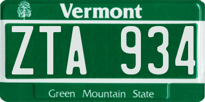 VT license plate ZTA934