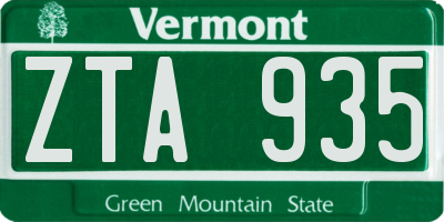 VT license plate ZTA935