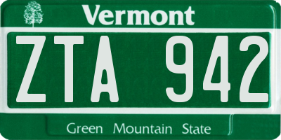VT license plate ZTA942