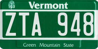 VT license plate ZTA948