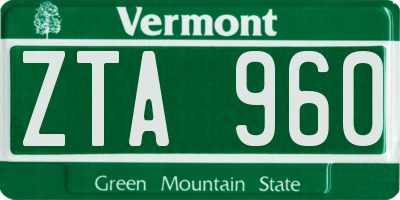 VT license plate ZTA960