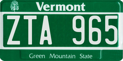 VT license plate ZTA965