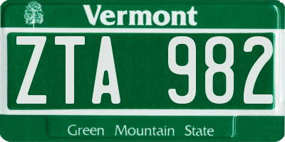 VT license plate ZTA982
