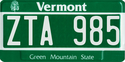 VT license plate ZTA985