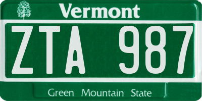 VT license plate ZTA987