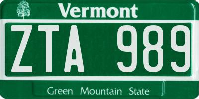 VT license plate ZTA989