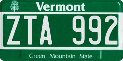 VT license plate ZTA992