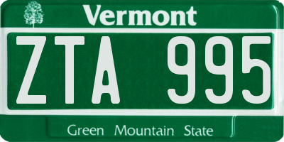 VT license plate ZTA995