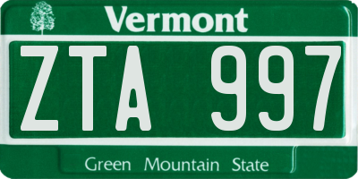 VT license plate ZTA997