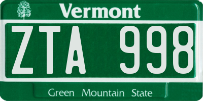 VT license plate ZTA998