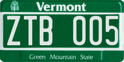 VT license plate ZTB005