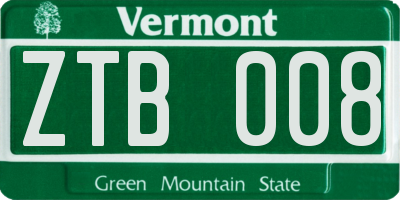 VT license plate ZTB008