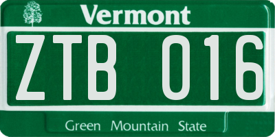 VT license plate ZTB016