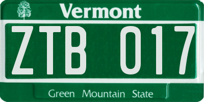 VT license plate ZTB017