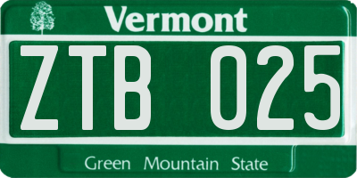 VT license plate ZTB025