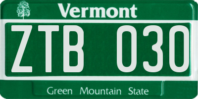 VT license plate ZTB030
