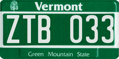 VT license plate ZTB033