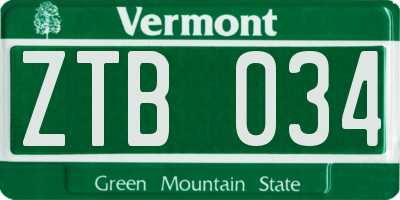 VT license plate ZTB034