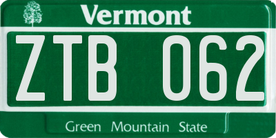 VT license plate ZTB062