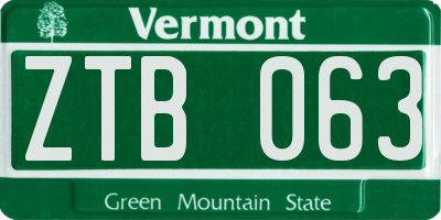 VT license plate ZTB063