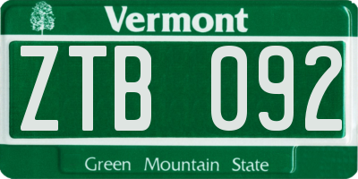 VT license plate ZTB092