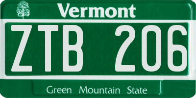 VT license plate ZTB206