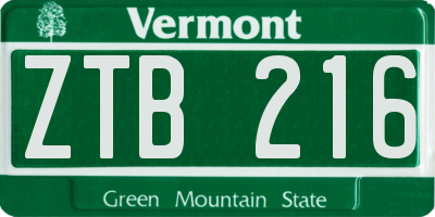 VT license plate ZTB216