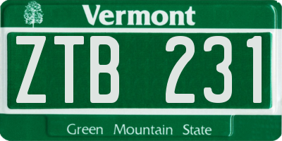 VT license plate ZTB231