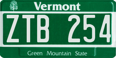 VT license plate ZTB254