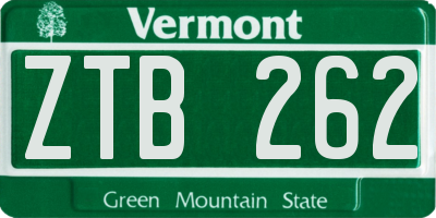 VT license plate ZTB262
