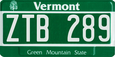 VT license plate ZTB289
