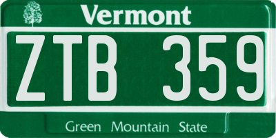 VT license plate ZTB359
