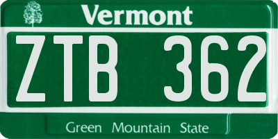 VT license plate ZTB362