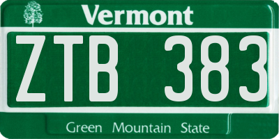 VT license plate ZTB383