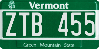 VT license plate ZTB455