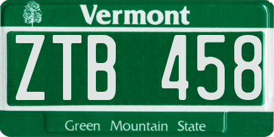VT license plate ZTB458