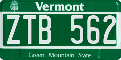 VT license plate ZTB562