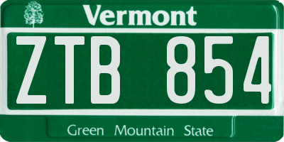 VT license plate ZTB854