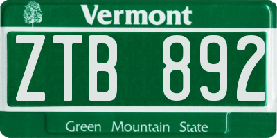VT license plate ZTB892