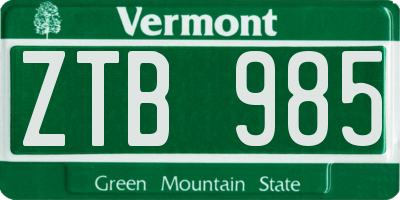 VT license plate ZTB985