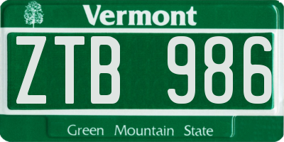 VT license plate ZTB986