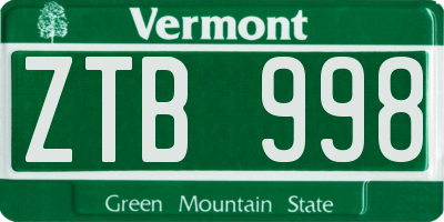 VT license plate ZTB998