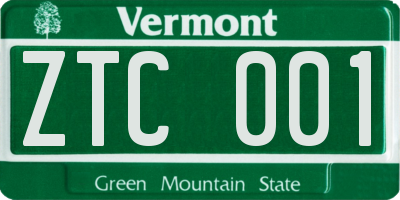 VT license plate ZTC001