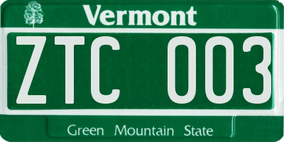 VT license plate ZTC003