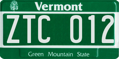 VT license plate ZTC012
