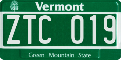 VT license plate ZTC019