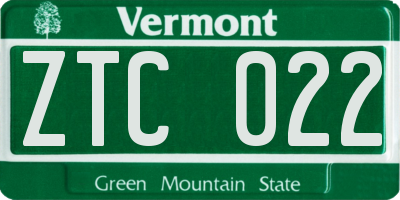 VT license plate ZTC022