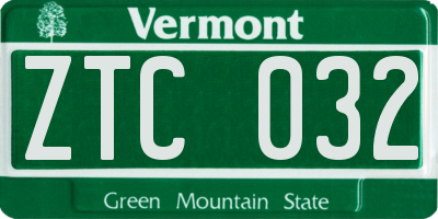 VT license plate ZTC032