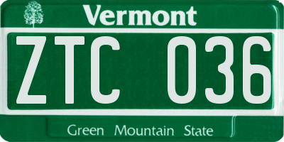 VT license plate ZTC036