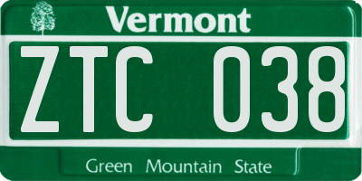 VT license plate ZTC038